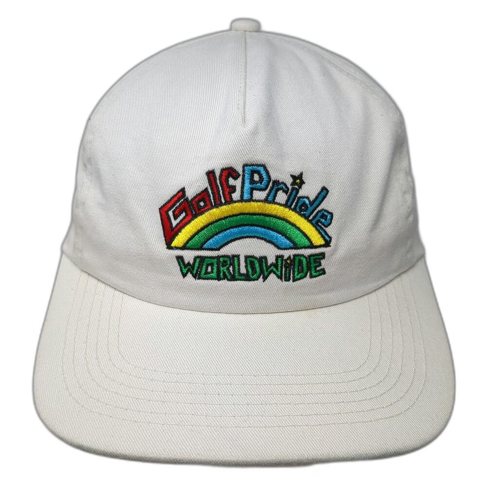 Golf Pride 5 Panel White Hat One Size Snapback Rainbow Worldwide 100% Cotton